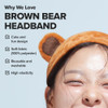 I DEW CARE Face Wash Headband Brown Bear Animal Head band for Face Washing Skincare Spa Day Soft Fuzzy Cute for Makeup S
