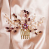 BERYUAN Wine Red Crystal Pearls Hair Comb Wine Red Beads Flower Hair Piece Gold Wedding Head Piece Pearls Crystal Rhines