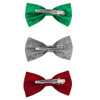 LUX ACCESSORIES Christmas Xmas Red Green Silver Glitter Bow Hair Clips 3pc