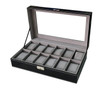 Sodynee WBPU1203 Watch Dislpay Box Organizer Pu Leather with Glass Top Large Black