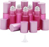 Kesell 10 Pack 5ml Refillable Frosted Glass Roller Bottles Vials with Stainless Steel Roller Ball and Aluminum Cap Pink