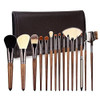 Makeup Brush Set 15pcs Unique Walnut Makeup Brushes with Vegan Leather Bag Professional No Shed Tan Makeup Brushes