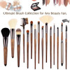 Makeup Brush Set 15pcs Unique Walnut Makeup Brushes with Vegan Leather Bag Professional No Shed Tan Makeup Brushes