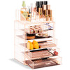 Sorbus Acrylic Makeup Organizer Set 6Drawer Vanity Countertop Cosmetic Storage with Small Wide Compartments Pink Makeup