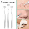 Pinkiou Blackhead Remover Comedone Pimple Popper Tool Acne Extractor Blemish Remover Ingrown Hair Tweezers Removal Kit W