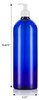 JUVITUS 4 pack 32 oz Cobalt Blue Boston Round PET Plastic Bottles with White Lotion Pump Labels
