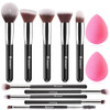 BEAKEY Makeup Brushes Set Professional Foundation Eyeshadow Concealer Blush Powder Bronzer Applicator 2 Blender Sponge w