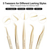 NAGARAKU 5 PCS Tweezers for Eyelash Extensions Straight and Curved Precision Professional Tweezer for Lash Extensions Vo