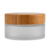 100g 100ml Frosted Glass Cream Jar Cosmetic Container with Inner Liners and Natural Bamboo lids Refillable Straight Side
