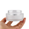 100g 100ml Frosted Glass Cream Jar Cosmetic Container with Inner Liners and Natural Bamboo lids Refillable Straight Side