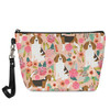 Mumeson Small Toiletry Cosmetic Handy Bag for Women Ladies Pink Floral Beagles Zipper Closure Travel Pouch Storage Clutc