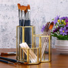 Hipiwe 3 Slots Glass Makeup Brush Holder Gold Hexagon Cosmetics Brush Eyeliners Display Cup Home Decorative Makeup Organ