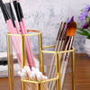 Hipiwe 3 Slots Glass Makeup Brush Holder Gold Hexagon Cosmetics Brush Eyeliners Display Cup Home Decorative Makeup Organ