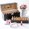 JackCubeDesign Nail Polish Organizer Makeup Train case 48 Compartments Removable Tray Black Leather MK406A