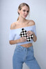 Deanfun Cosmetic Bag for Women Black White Lattice Waterproof Makeup Bags Roomy Toiletry Pouch Travel Accessories Gifts