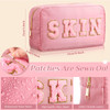 Remerry 4 PCS Nylon Cosmetic Bags Waterproof Spacious Travel Makeup Organizer for Women Chenille Letter Preppy Zipper Po
