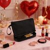 Ethereal Small Makeup Bag 2 Layers Travel Makeup Bag with Makeup Brush Holder Cosmetic Bag Black Make up Pouch for Women