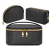 KTMOUW Makeup Bag 3 Pcs waterproof Cosmetic Bag Portable Travel Cosmetic Bag Weave Organizer storage bag Black