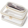 Soimeat Travel Clear Makeup Bag with Makeup Brush Bag Leather Make up Case Toiletry Bag Portable Cosmetic Bag Case Trans
