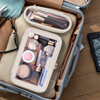 Soimeat Travel Clear Makeup Bag with Makeup Brush Bag Leather Make up Case Toiletry Bag Portable Cosmetic Bag Case Trans