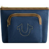 True Religion Womens Makeup Bag Small Travel Cosmetic Zipper Pouch Organizer with Exterior Zip Pocket Denim