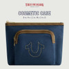 True Religion Womens Makeup Bag Small Travel Cosmetic Zipper Pouch Organizer with Exterior Zip Pocket Denim