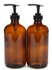 Vivaplex 2 Large 16 oz Empty Amber Glass Bottles with Black Lotion Pumps