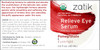 Zatik Naturals Relieve Eye Serum with Pomegranate and Eyebright Antioxidant USDA Certified Organic Rekindle and Elevate