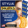 Stylia Under Eye Patches for Puffy Eyes and Dark Circles 20 Pairs 24k Gold Under Eye Mask with Vitamin C Hyaluronic Acid