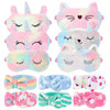 12 Pcs Sleepover Party Supplies for Girls Unicorn Rainbow Animal Plush Sleep Eye Mask Soft Spa Headband for Women Overni