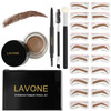 LAVONE Eyebrow Stamp Stencil Kit Brow Stamp Trio Kit with Waterproof Eyebrow Pencil Pomade 20 Eyebrow Stencils Dualended