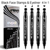 evpct 4in1 Star Flowers Hearts Moon Face Stamps Eyeliner Makeup Set Black Colored Liquid Winged Wing Eyeliner Stamp Wing