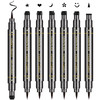 Erinde 6PCS Doubleheaded Eyeliner Stamp Pen Set Black Stencil Winged Eyeliner Tattoo Tool Star Moon Heart Eye Makeup