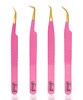SIVOTE Fiber Tip eyelash tweezers for lash extensions with Diamond Grip Pink Set of 4 Precise Tips Japanese Steel for Cl