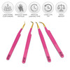 SIVOTE Fiber Tip eyelash tweezers for lash extensions with Diamond Grip Pink Set of 4 Precise Tips Japanese Steel for Cl