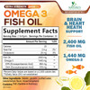 Omega 3 Fish Oil 2400 mg  Triple Strength EPA & DHA Fatty Acids for Heart, Brain & Joint Support  Wild-Caught, Burpless, Lemon Flavor Supplement 