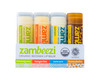 ZAMBEEZI Fair Trade Organic Beeswax Lip Balm Variety 4 Pack Lemongrass Tangerine Suncare and Honeybalm Ethically Sourced
