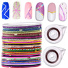 Beuniar Nail Striping Tape Line 40 Rolls Multicolor Glitter Matte Texture Decal Nails Art Adhesive Sticker Foil with 2Pc