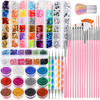 FANDAMEI Nail Art Kit Nail Art Brushes Set Nail Design Kit Dotting Tools Fine Nail Glitter Nail Decoration Butterfly Hea