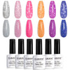RARJSM Reflective Glitter Gel Nail Polish Set of 6 ColorsNeon Pink Sparkle Orange Purple Blue Silver Shimmer Pigments Gl