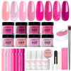 AZUREBEAUTY Dip Powder Nail Starter Kit with Matte Coat 8 Hot Pink Glitter Neon Summer Color Dipping Powder Liquid Set w