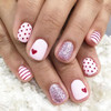 Heart Press on Nails Short Square Fake Nails Petite Pink Valentines Acrylic Nail with Glitter Designs Valentines Day Fal