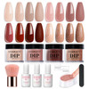 AZUREBEAUTY Dip Powder Nail Kit Starter 4 Colors Skin Nude Brown Glitter Dipping Powder Liquid Set with BaseTop Coat Act