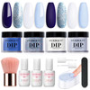 AZUREBEAUTY Dip Powder Nail Kit Winter White Navy Blue Glitter 4 Colors Acrylic Dipping Powder Liquid Set with BaseTop C