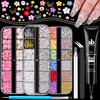 3D Flower Nail Charms and Gems Cute Colorful Floral Charm Manicure Kit with Nail Rhinestone Glue Gel UV Curing Butterfly