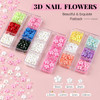 3D Flowers for Nails Cute Flower Nail Charms Manicure Kit with Nail Rhinestone Glue Gel Colorful Acrylic Petal with Cavi