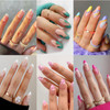 6 Packs 144 Pcs Press on Nails Medium Design Misssix Short Fake Nails Almond French Glue on Nails Set with Adhesive Tabs