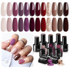 MEFA Fall Gel Nail Polish Set 12 Colors Burgundy Red Nail Polish Set Champagne Gold Glitter Nail Polish Gel Soak Off Dar