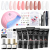 Modelones Poly Extension Gel Nail Kit 6 Colors Pink Nude with 48W U VLED Lamp Slip Solution 3D Bow Pearl Charms Decorati
