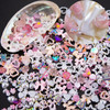 500Pcs Assorted Pearls 3D Nail Charms Pink Color Multi Shapes Heart Flower Bowknot Nail Charms Mix Heart Star Bows Round